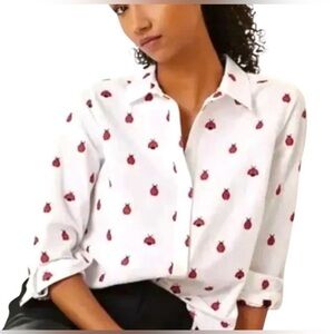 Maeve by Anthropologie Classic Button-Down Embroidered Ladybug Blouse